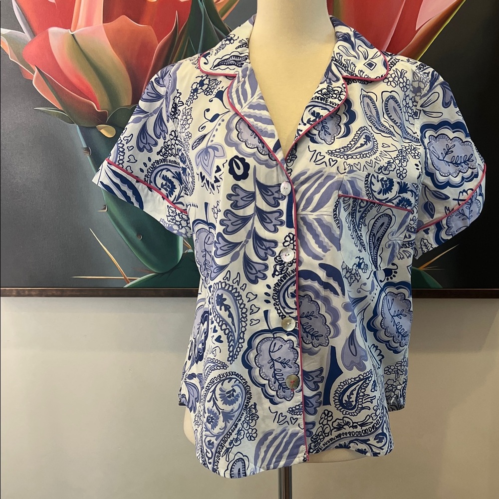 Women's Blue Paisley Pajama Set - Picture 2 of 12